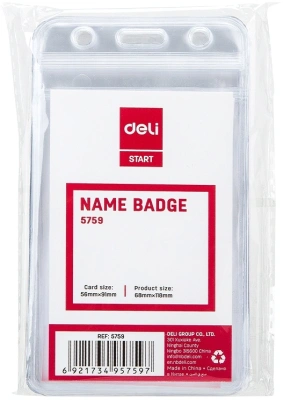 Бейдж для пропуска Deli E5759 68х118мм вертикальный без крепления ПВХ прозрачный (упак.:10шт)