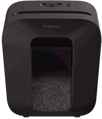 Шредер Fellowes PowerShred LX25M черный (секр.P-4) перекрестный 6лист. 11.5лтр. скрепки скобы пл.карты