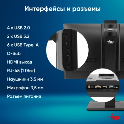 Моноблок IRU 23IM 23.8" Full HD i5 12450H (2) 16Gb SSD512Gb UHDG без ОС GbitEth WiFi BT 90W Cam черный 1920x1080
