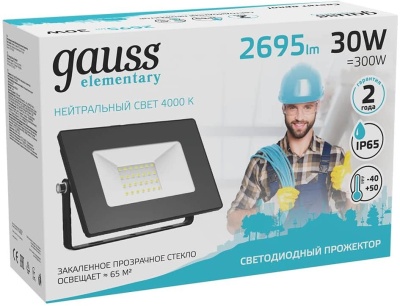 Прожектор уличный Gauss Elementary 613100230 светодиодный 30Втчерный