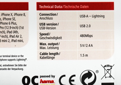 Кабель Hama 00187212 USB (m)-Lightning (m) 1.5м черный