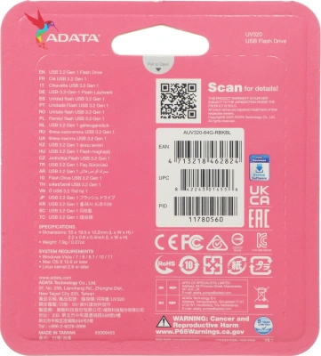 Флеш Диск A-Data 64Gb UV320 AUV320-64G-RBKBL USB3.2 черный