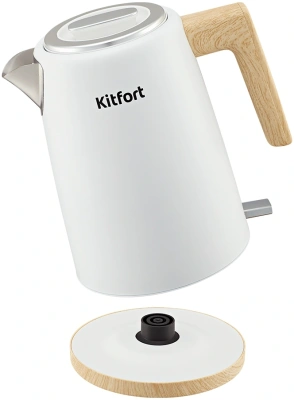 Чайник электрический Kitfort КТ-6794 1.7л. 2200Вт белый/дерево корпус: нерж.сталь/пластик