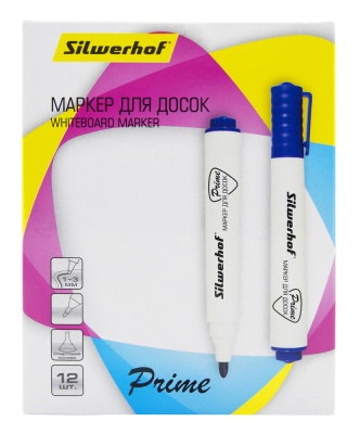 Маркер для досок Silwerhof Prime пулевидный пиш. наконечник 1-3мм синий коробка