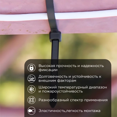 Стяжка пластиковая Rexant 07-0303 300x7.6мм (упак:100шт) нейлон внешний (-30/+80) черный