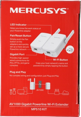 Сетевой адаптер HomePlug AV Mercusys MP510 KIT AV1000 Gigabit Ethernet (ант.внеш.несъем.) 2ант. (упак.:2шт)
