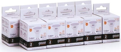 Лампа светодиодная Gauss Elementary MR16 5.5Вт цок.:GU10 спот 220B св.свеч.бел.теп. (упак.:10шт) (13616)