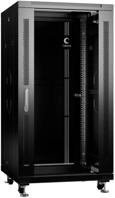 Шкаф коммутационный Cabeus (SH-05C-22U60/60-BK) напольный 22U 600x600мм пер.дв.стекл металл 800кг черный 500мм 56.4кг 1166мм IP20 сталь
