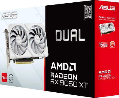 Видеокарта Asus PCI-E 5.0 DUAL-RX9060XT-16G-WHITE AMD Radeon RX 9060XT 16Gb 128bit GDDR6 2620/20000 HDMIx1 DPx2 HDCP Ret