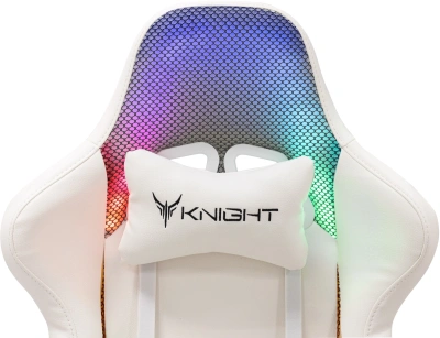 Кресло игровое Knight Wolf RGB белый экокожа/сетка с подголов. крестов. пластик