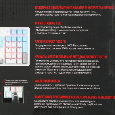 Клавиатура A4Tech S510N механическая белый USB for gamer LED (S510N (ICY WHITE )) кабель 1.8м