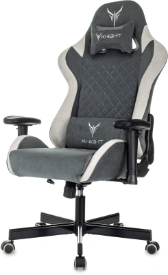 Кресло игровое Knight Regal Fabric серый/светло-серый искусственная замша крестов. металл