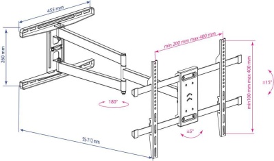 Кронштейн для телевизора Kromax DIX-20 черный 22"-65" макс.45кг настенный поворотно-выдвижной и наклонный