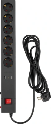 Сетевой фильтр Buro 600SE-1.8-USB-B 1.8м (6 розеток) черный (коробка)