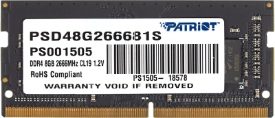 Память DDR4 8Gb 2666MHz Patriot PSD48G266681S Signature RTL PC4-21300 CL19 SO-DIMM 260-pin 1.2В single rank Ret