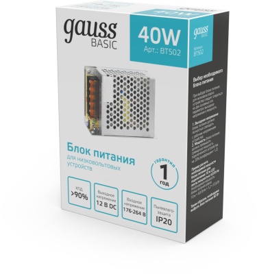 Блок питания Gauss Basic для лен.светод. серый (BT502)