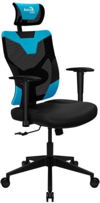 Кресло игровое Aerocool Guardian черный/голубой сиденье черный экокожа/сетка с подголов. крестов. нейлон