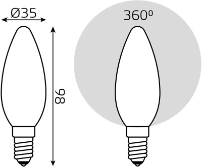 Лампа филам. Gauss Filament 5Вт цок.:E14 свеча 220B св.свеч.бел.теп. (упак.:1шт) (103201105)