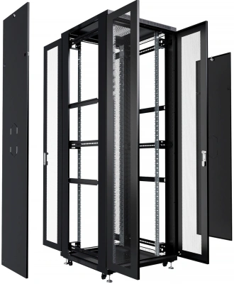 Шкаф серверный Cabeus (ND-05C-42U80/120-BK) напольный 42U 800x1200мм пер.дв.перфор.2ств. задн.дв.перфор.2-хст. 800кг черный 1102мм 131кг 220град. 2055мм IP20 сталь