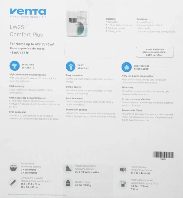 Мойка воздуха Venta Comfort plus LW25 8Вт белый (LW25 COMFORT PLUS WEISS)
