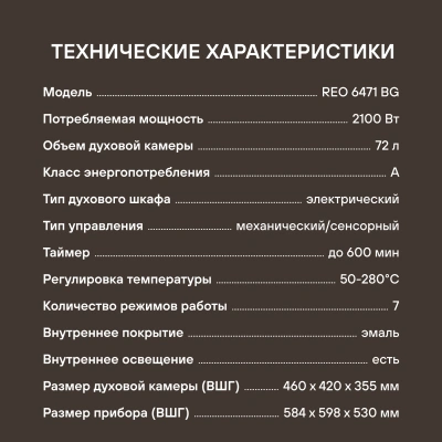 Духовой шкаф Электрический Rondell REO 6471 BG черный