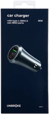 Автомобильное зар./устр. UNBROKE 3A+2A PD универсальное серый (УТ000027490)