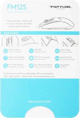 Мышь A4Tech Fstyler FM12S черный оптическая 1200dpi silent USB 3but (FM12S BLACK)