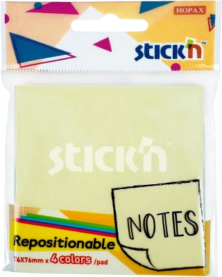 Блок самоклеящийся бумажный Stick`n 27082 76x76мм 80лист. 70г/м2 пастель ассорти 4цв.в упак.