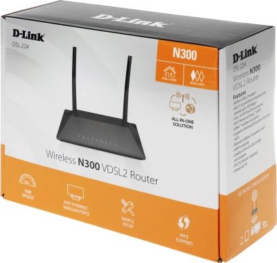 Роутер беспроводной D-Link DSL-224 (DSL-224/R1A) N300 10/100BASE-TX черный