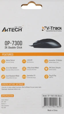 Мышь A4Tech OP-730D черный оптическая 1200dpi USB 4but