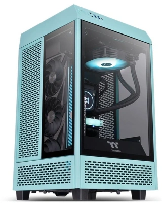 Корпус Thermaltake The Tower 100 Turquoise голубой без БП miniITX 1x120mm 3x140mm 2xUSB3.0 audio bott PSU