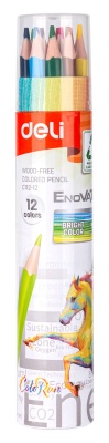 Карандаши цв. Deli EC112-12 Enovation трехгран. пластик 12цв. карт.тубус (12шт)
