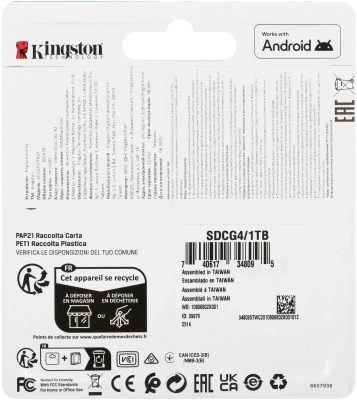 Флеш карта microSDXC 1TB Kingston SDCG4/1TBSP Canvas Go! Plus V10 A2 w/o adapter