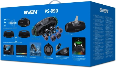 Колонка порт. Sven АС PS-990 черный 180W 2.0 BT/3.5Jack 5200mAh (без.бат) (SV-022891)