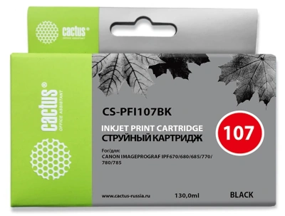Картридж струйный Cactus CS-PFI107BK PFI-107 BK черный (130мл) для Canon IP iPF670/iPF680/iPF685/iPF770/iPF780/iPF785/ с чипом