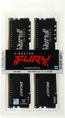 Память DDR4 2x8Gb 3200MHz Kingston KF432C16BBK2/16 Fury Beast Black RTL Gaming PC4-25600 CL16 DIMM 288-pin 1.35В kit dual rank с радиатором Ret