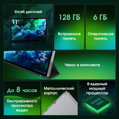 Планшет Digma Pro Quantum T606 (1.6) 8C RAM6Gb ROM128Gb 11" In-Cell 1280x800 4G Android 14 серый 13Mpix 5Mpix BT WiFi microSD 2Tb 7000mAh 600hrs
