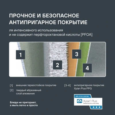 Сковорода Rondell Perfect RDA-1559 круглая 24см покрытие: Xylan Plus ручка несъемная (без крышки) черный