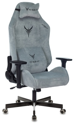 Кресло игровое Knight N1 Fabric серо-голубой Light-28 с подголов. крестов. металл