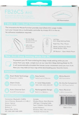 Мышь A4Tech Fstyler FB26CS Air2 серый/черный оптическая 2000dpi silent беспров. BT/Radio USB для ноутбука 4but (FB26CS AIR2 SMOKY GREY)