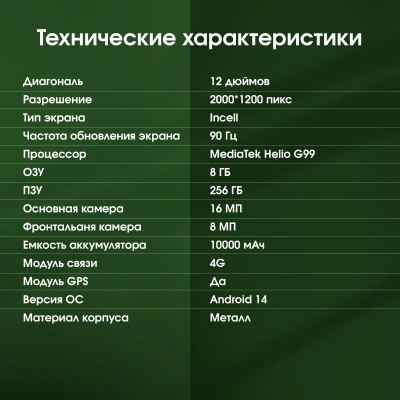 Планшет Digma Pro Empire G99 (2.2) 8C RAM8Gb ROM256Gb 12" In-Cell 2000x1200 4G Android 14 серый 16Mpix 8Mpix BT WiFi microSD 2Tb 10000mAh 1250hrs