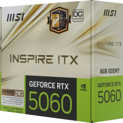 Видеокарта MSI PCI-E 5.0 RTX 5060 8G INSPIRE ITX OC NVIDIA GeForce RTX 5060 8Gb 128bit GDDR7 2527/28000 HDMIx1 DPx3 HDCP Ret