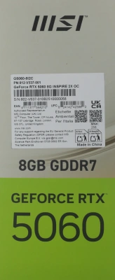 Видеокарта MSI PCI-E 5.0 RTX 5060 8G INSPIRE 2X OC NVIDIA GeForce RTX 5060 8Gb 128bit GDDR7 2535/28000 HDMIx1 DPx3 HDCP Ret