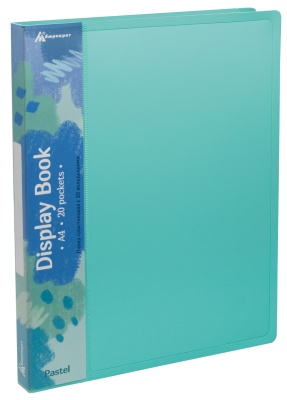 Папка с 20 прозр.вклад. Бюрократ Пастель PAST20GRN A4 пластик 0.5мм торц.карм с бум. встав мятный