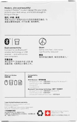 Мышь Logitech Pebble M350 темно-серый оптическая 1000dpi silent беспров. BT/Radio USB для ноутбука 3but (910-005576)