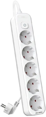 Сетевой фильтр Deli ET439 5м (5 розеток) белый (пакет ПЭ)