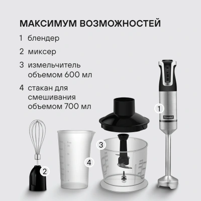 Блендер погружной Rondell RDE-1304 1800Вт черный/нержавеющая сталь