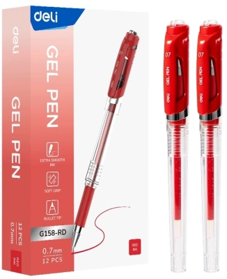 Ручка гелев. Deli EG158-RD прозрачный d=0.7мм красн. черн. резин. манжета