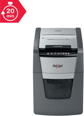 Шредер Rexel Optimum AutoFeed 100M черный с автоподачей (секр.P-5) фрагменты 100лист. 34лтр. скрепки скобы пл.карты