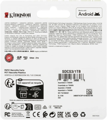Флеш карта microSDXC 1TB Kingston SDCS3/1TB Canvas Select Plus V30 A1 + adapter